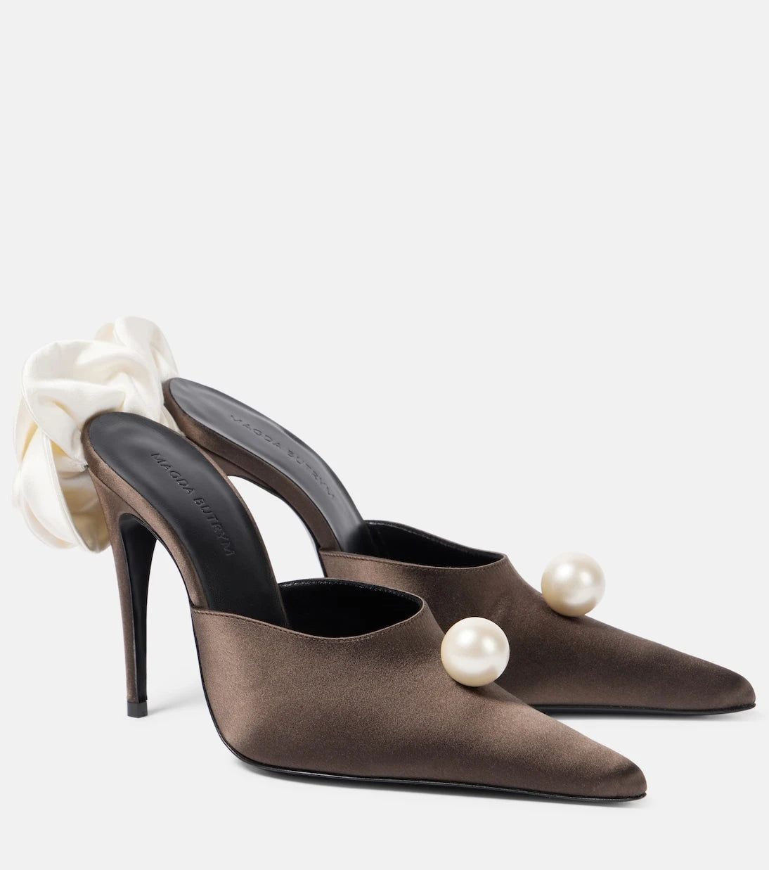 Magda Butrym - Floral-appliqué satin mules