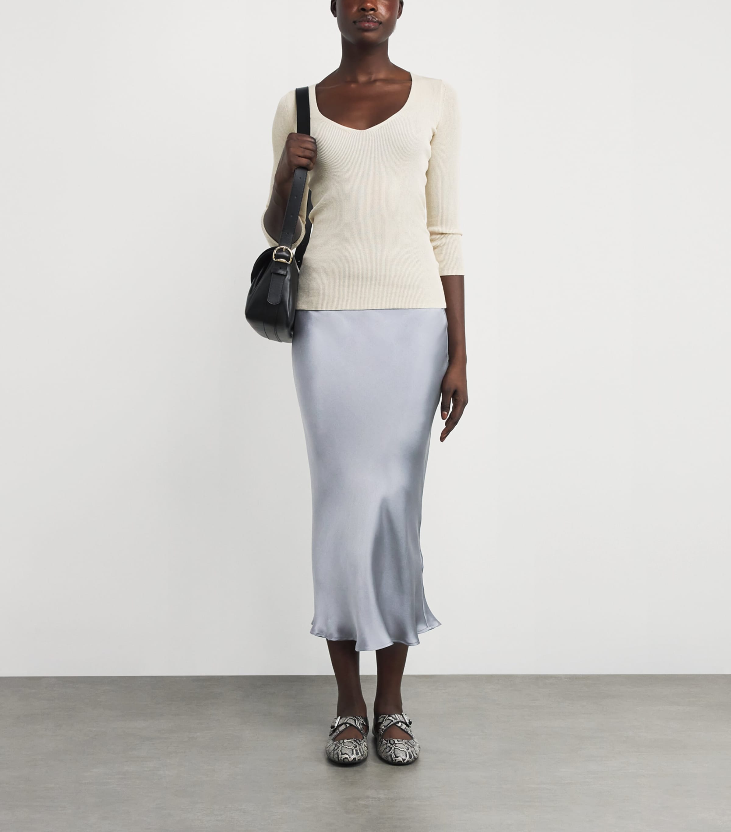 ANINE BING Blue Silk Bar Maxi Skirt