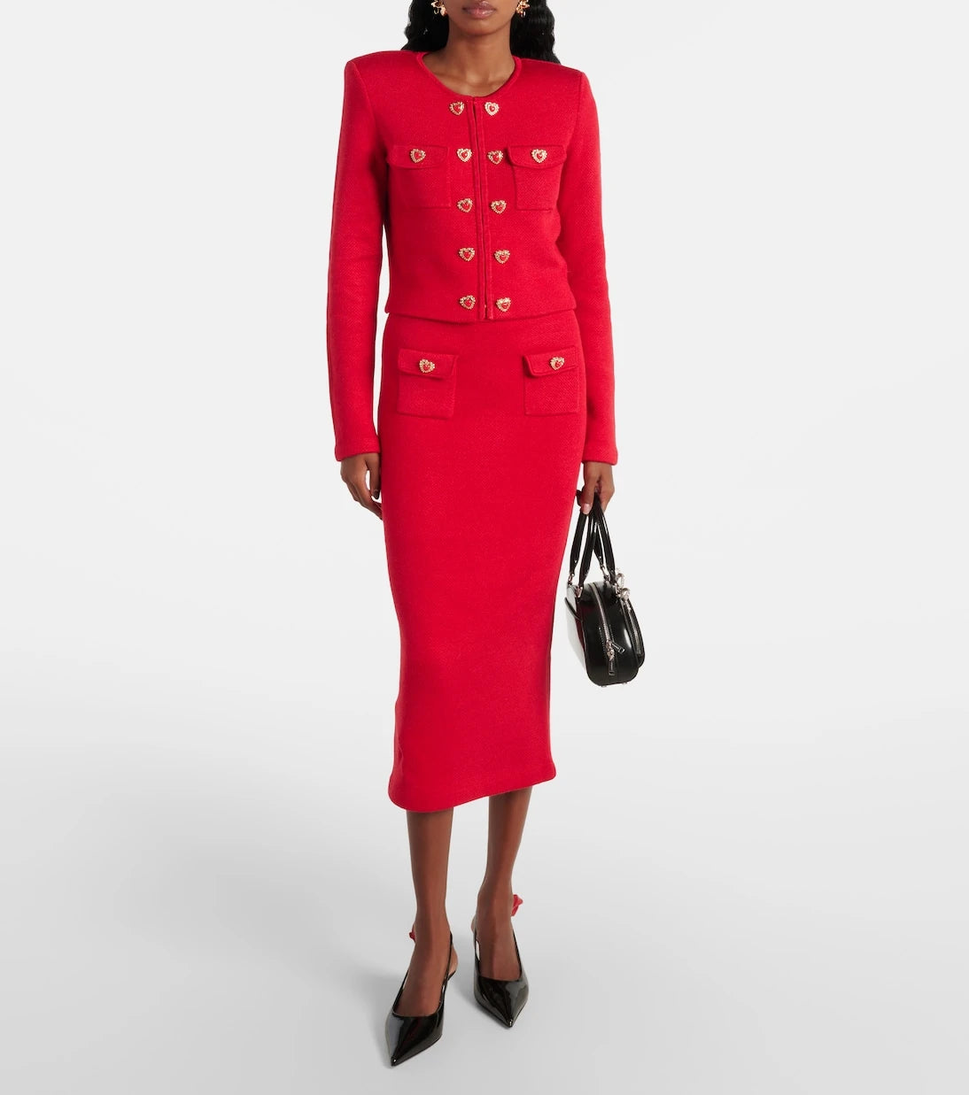 Self-Portrait - Embellished knitted midi skirt