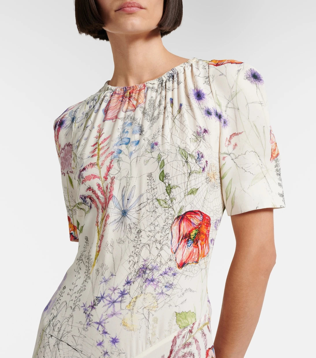 McQueen - Meadow floral asymmetric midi dress