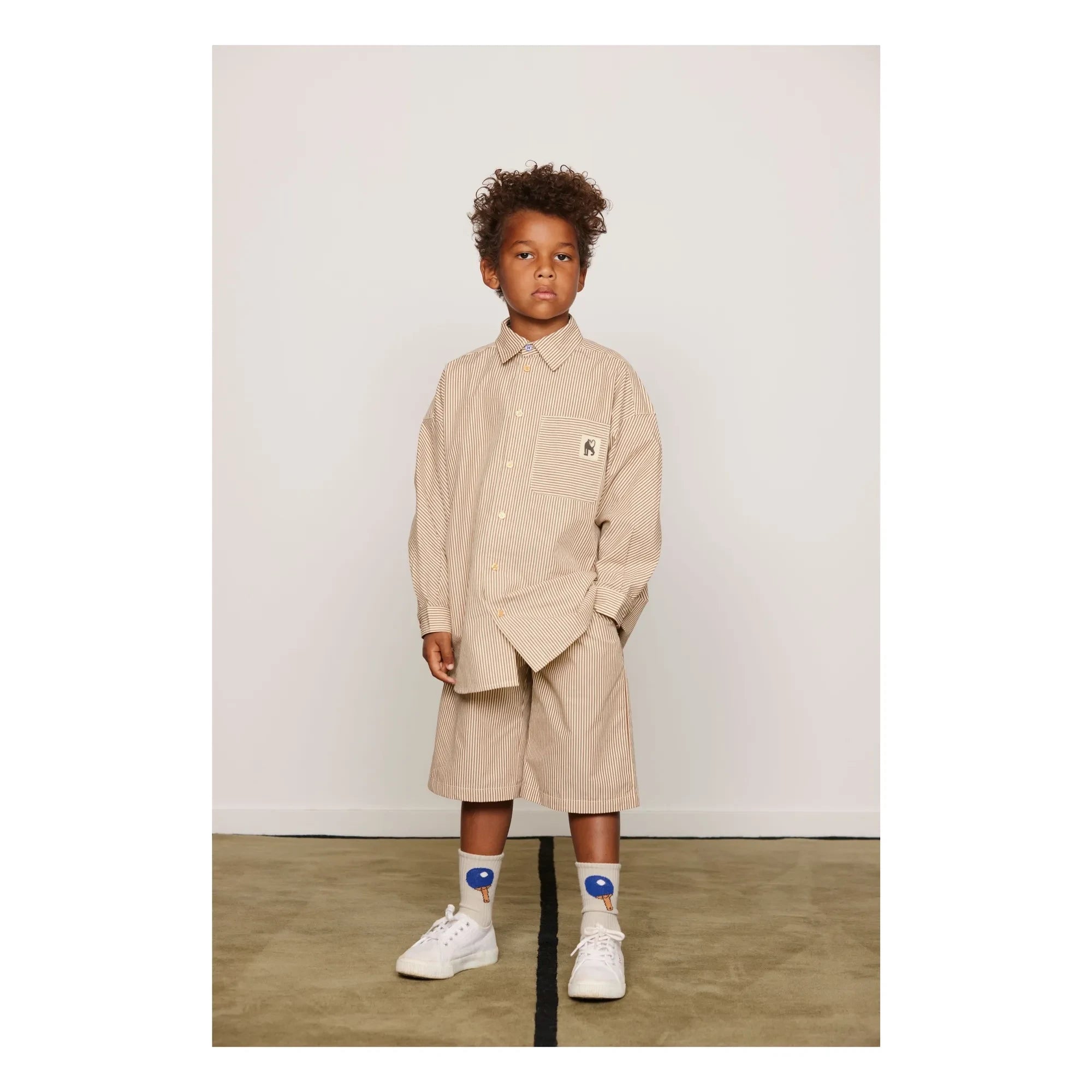 Mini Rodini - Organic Cotton Poplin Striped Shorts | Brown