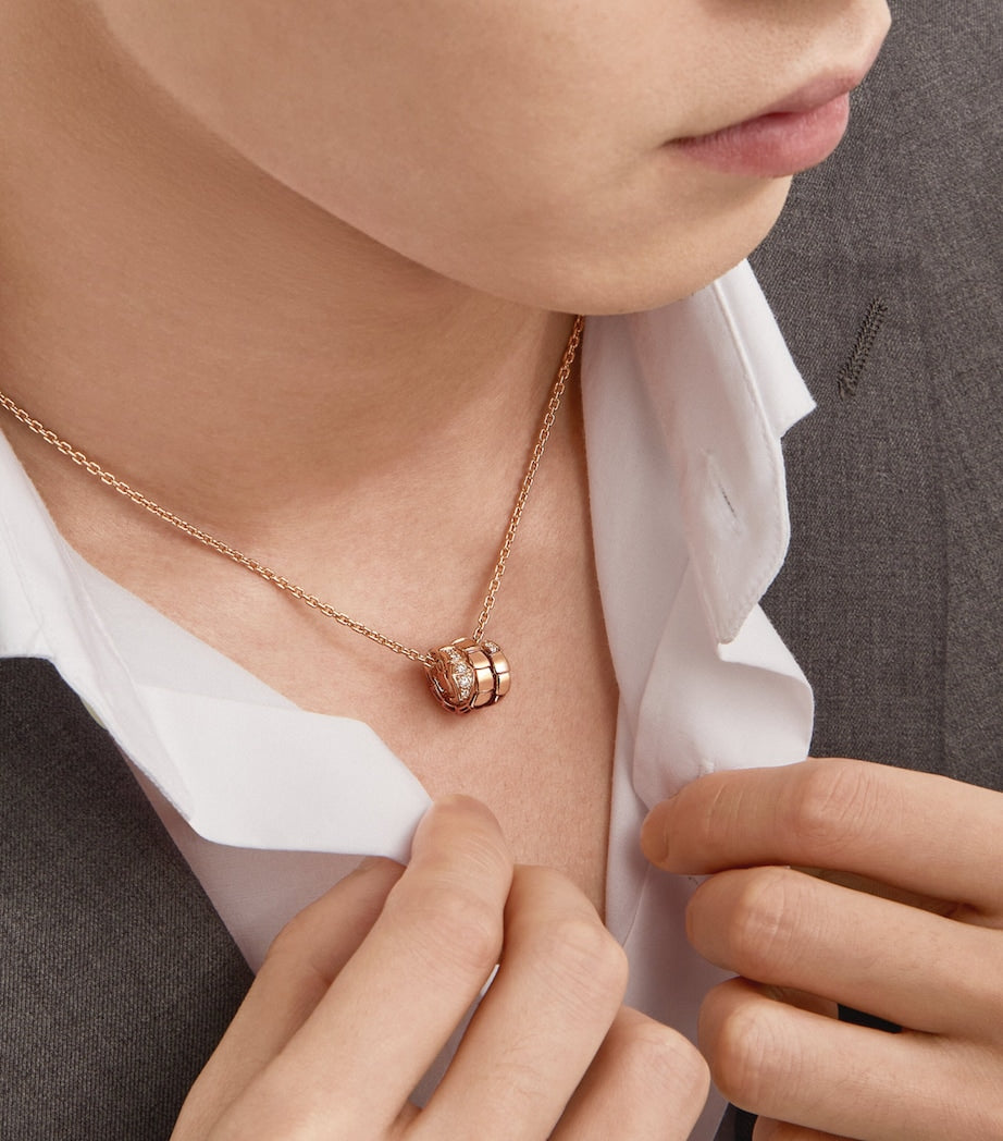 Rose Gold and Demi Pavé Diamond Serpenti Viper Necklace