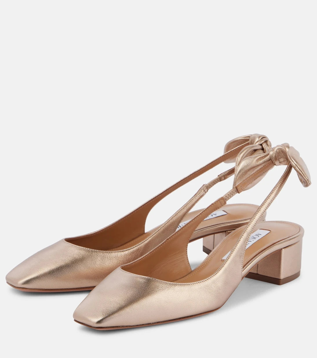 Aquazzura - Very Bow 35 metallic leather slingback pumps