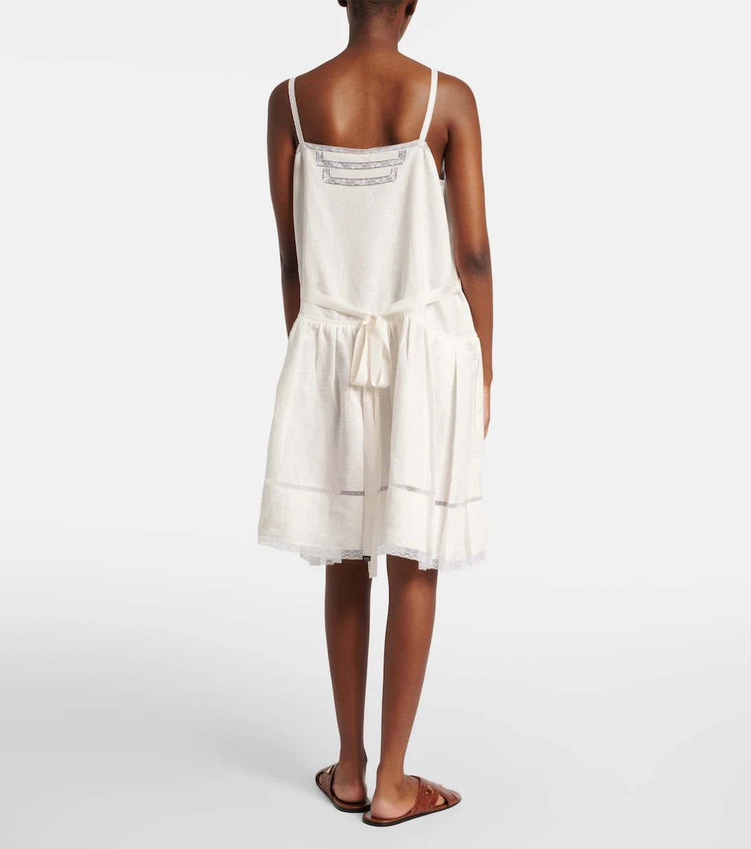 Prada - Lace-trimmed linen minidress