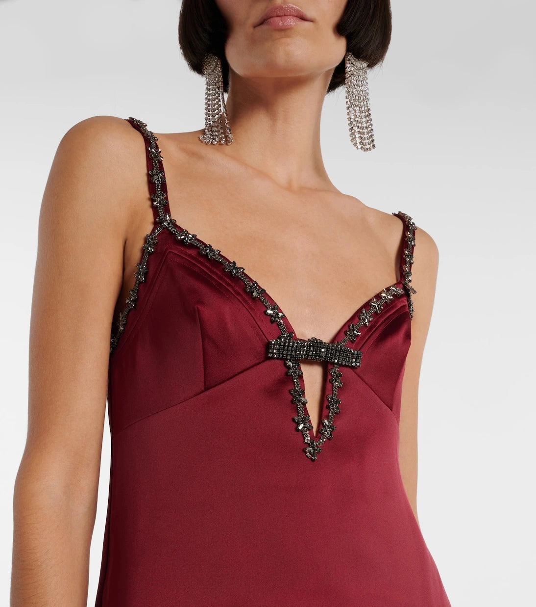Self-Portrait - Bow-detail embellished satin minidress