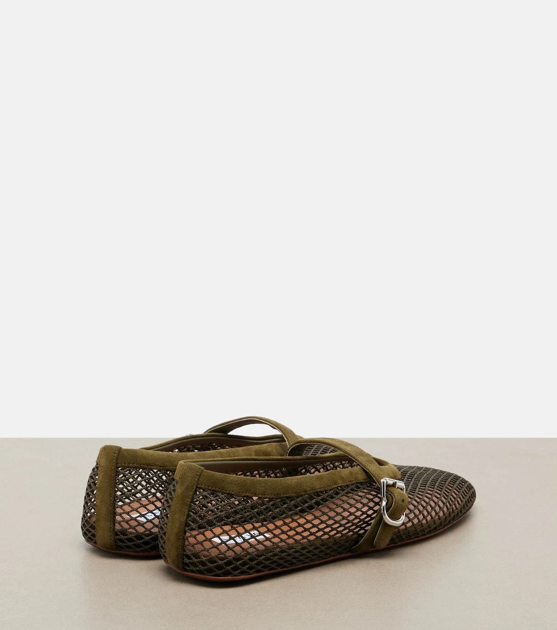Alaïa - Fishnet suede-trimmed Mary Jane flats