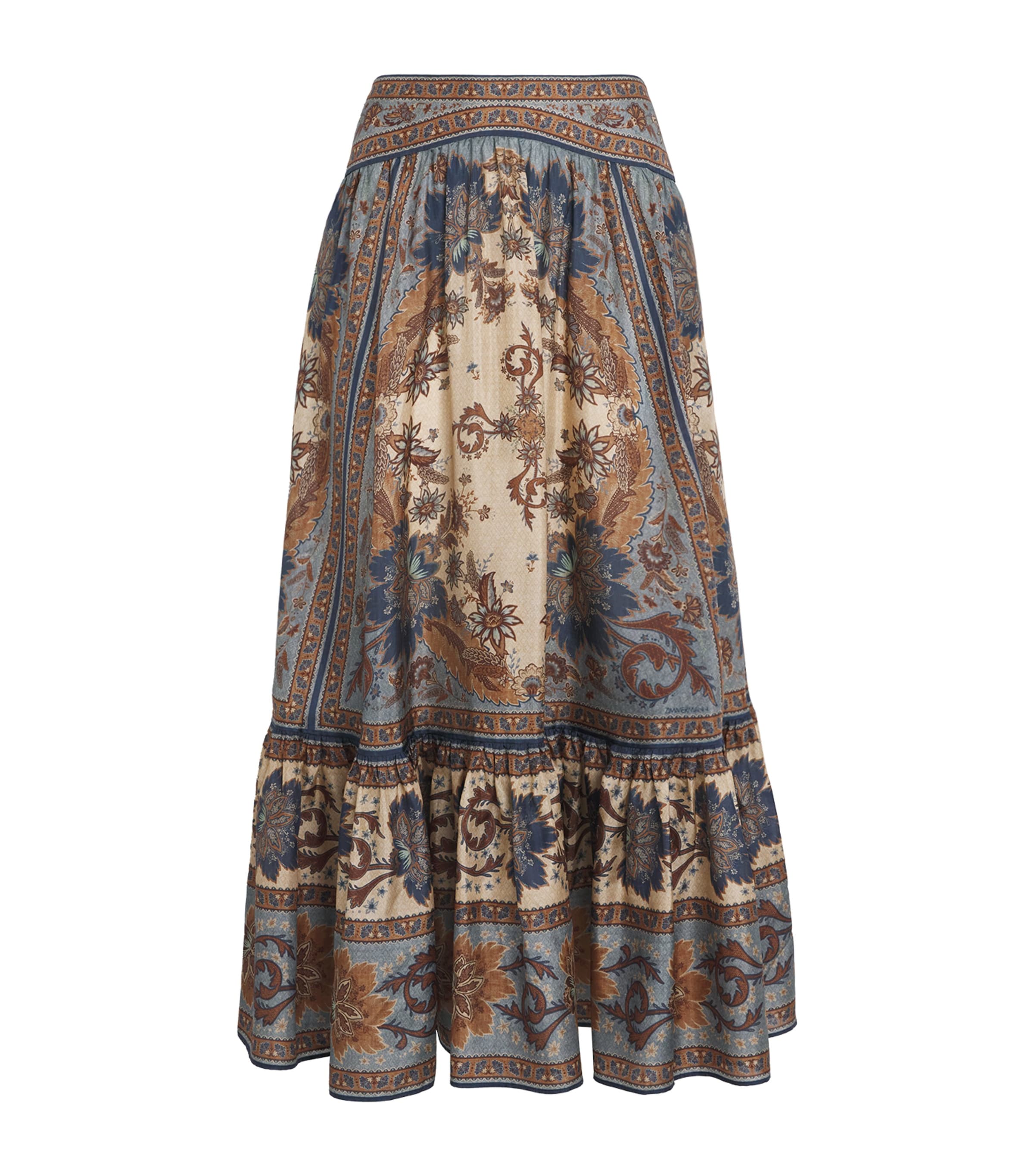 Multi Silk Floral Ascension Midi Skirt