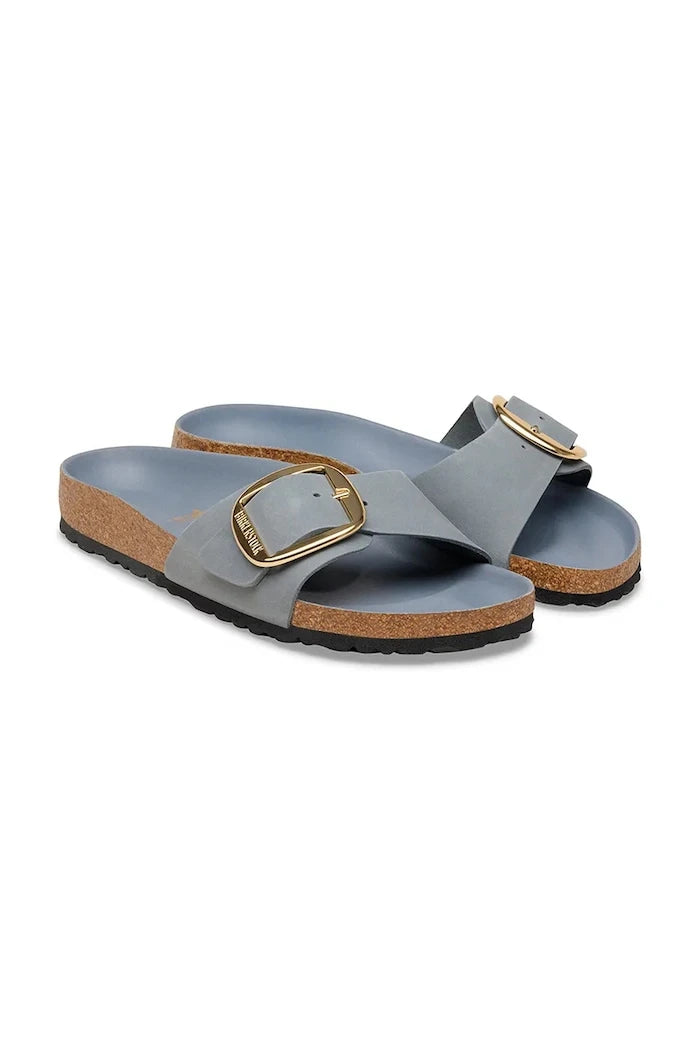 Birkenstock düz tabanlı kadın nubuk Madrid Big Buckle terlik