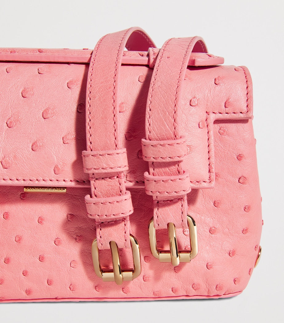 Analeena Pink Ostrich Leather Top-Handle Bag