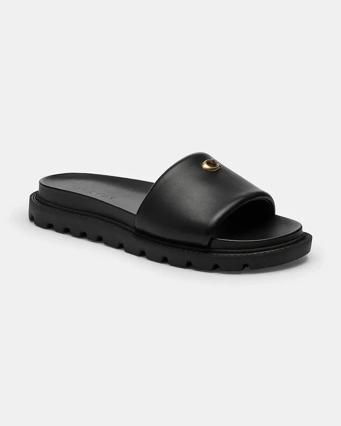 Coach чехли с равна подметка дамски от кожа Brynn Leather Slide Sandal