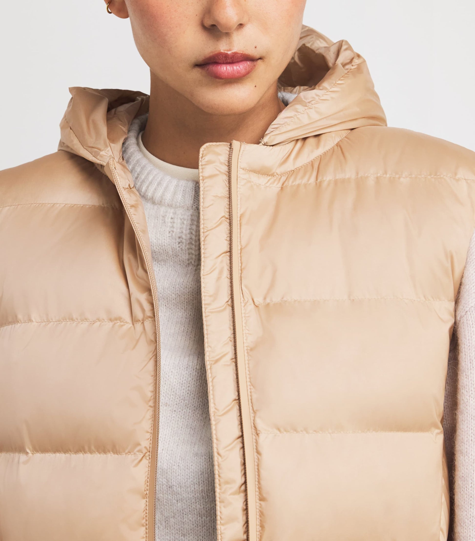 Beige Padded Hooded Gilet