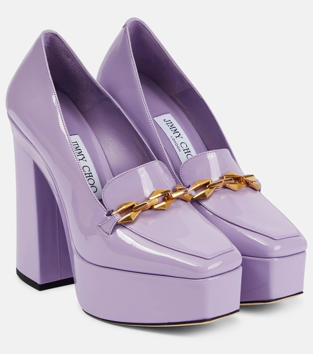Jimmy Choo - حذاء بكعب عالٍ من جلد لامع ومزين بالكريستال طراز Diamond Tilda