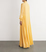 Etro Yellow Silk High-Neck Pleated Gown