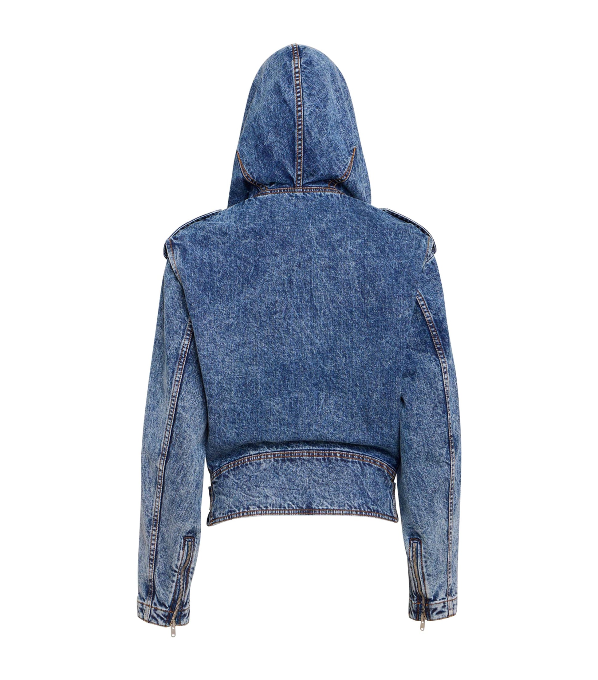 Blue Denim Hooded Biker Jacket