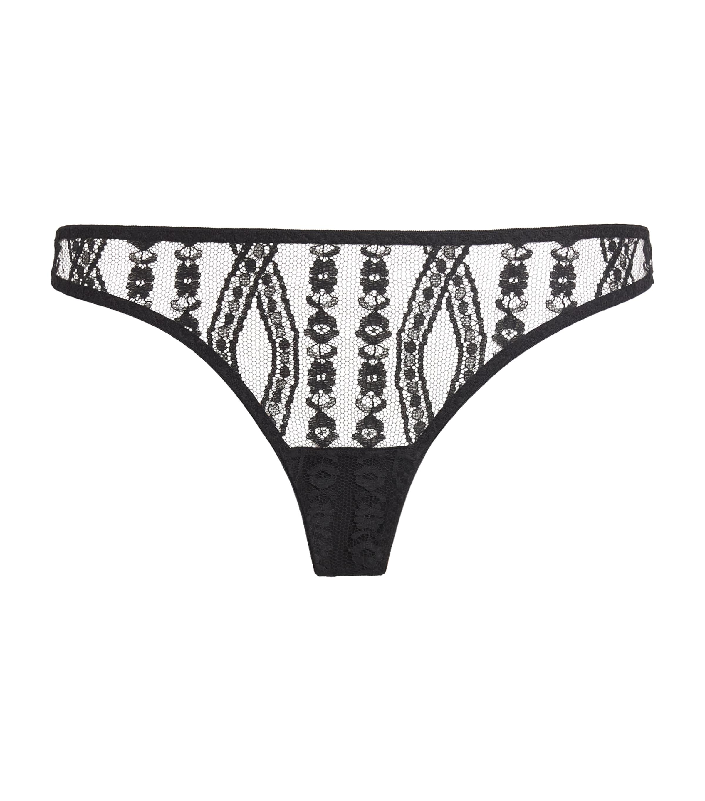 Coco De Mer Black Velvet-Lace Kiana Skirted Thong