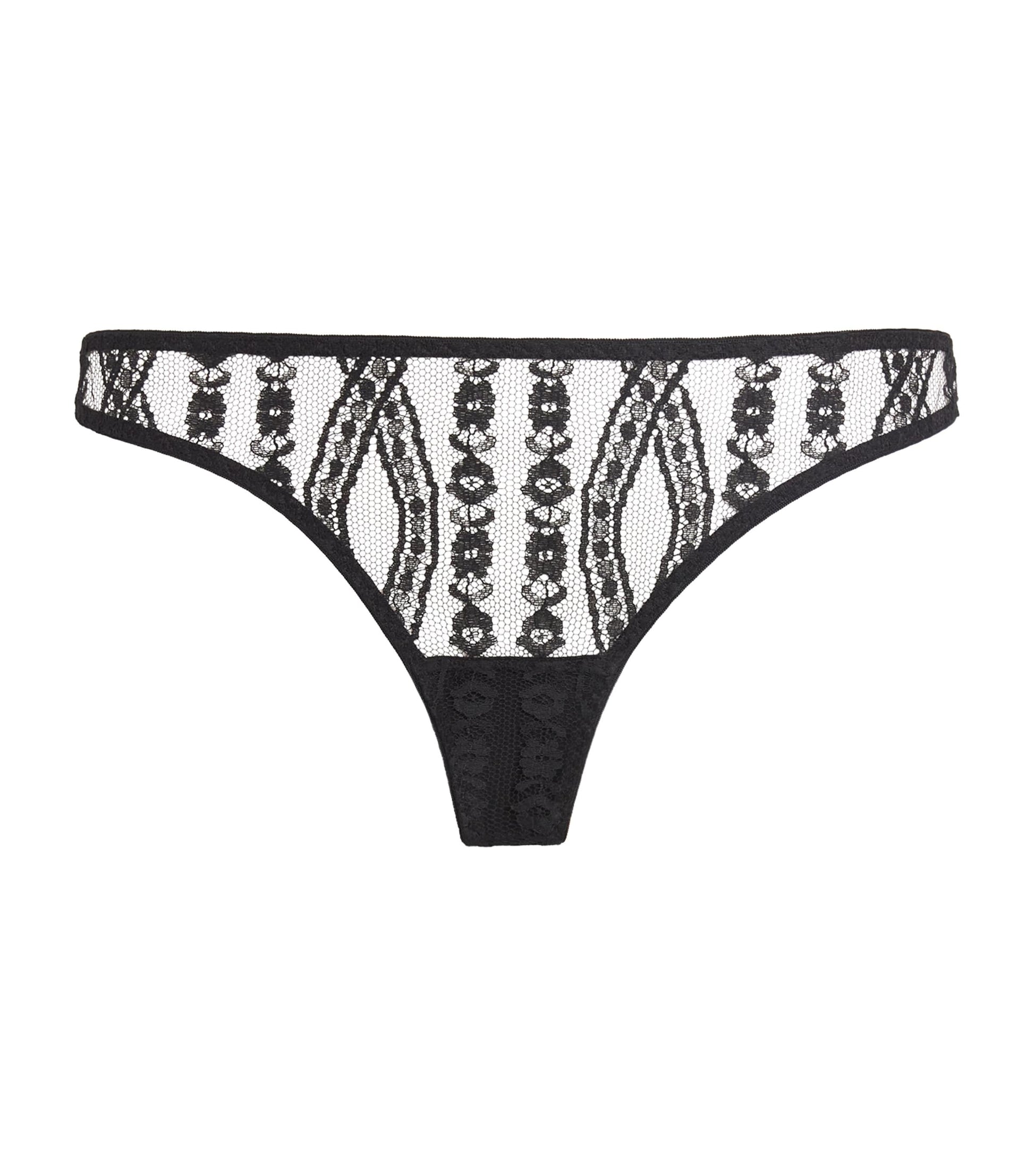 Coco De Mer Black Velvet-Lace Kiana Skirted Thong