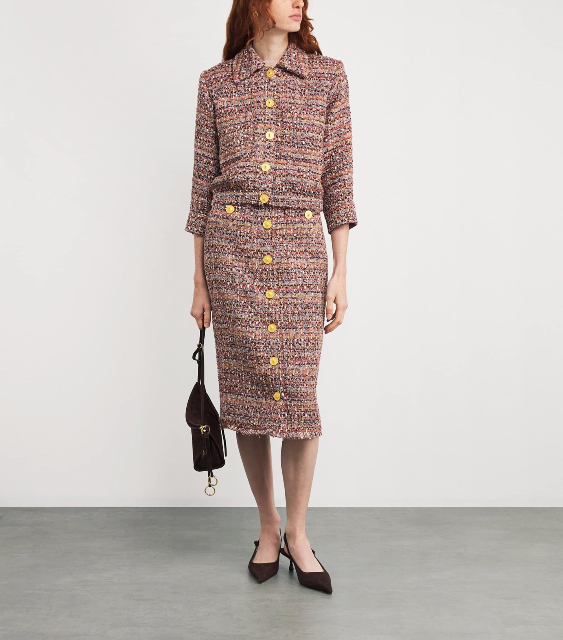 Tweed Tai Midi Pencil Skirt MAUVE/TANMULTITWEED