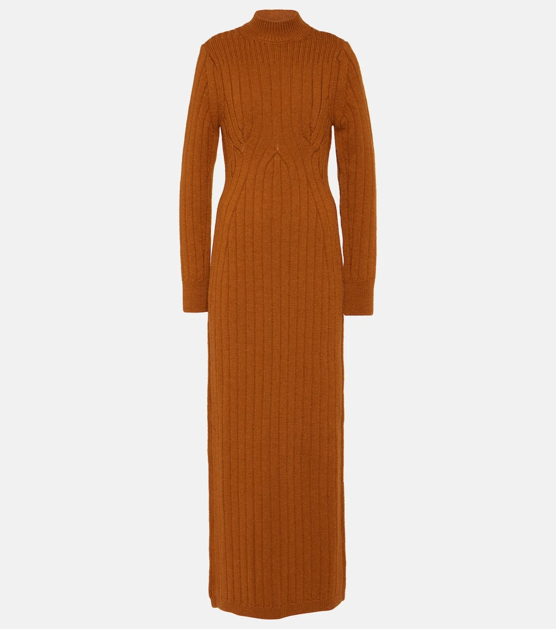 فستان ماكسي من الصوف محبوك بضفيرة "تيجان" من Dries Van Noten