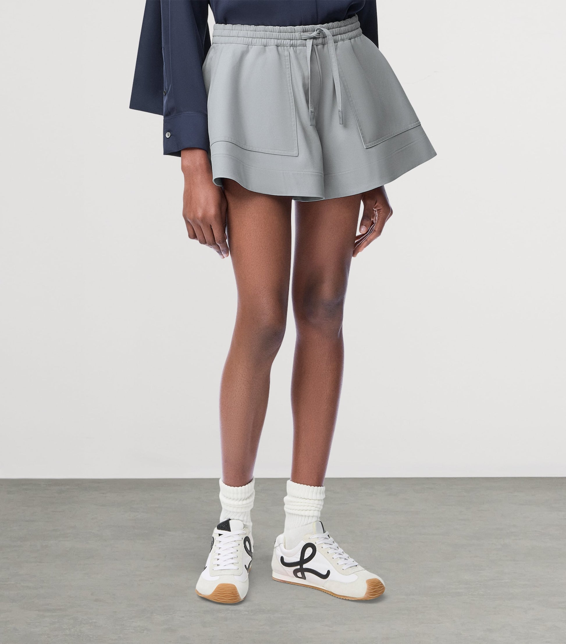 Grey Cotton-Blend Relaxed Shorts