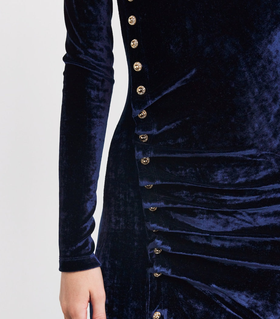 Paco Rabanne Navy Velvet Asymmetric Midi Dress