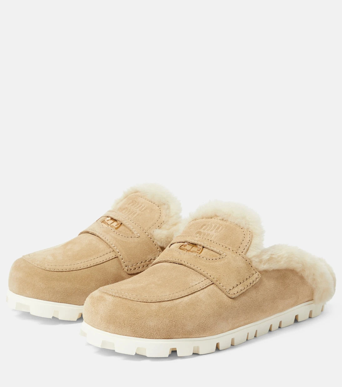 Miu Miu - Shearling-lined suede slippers