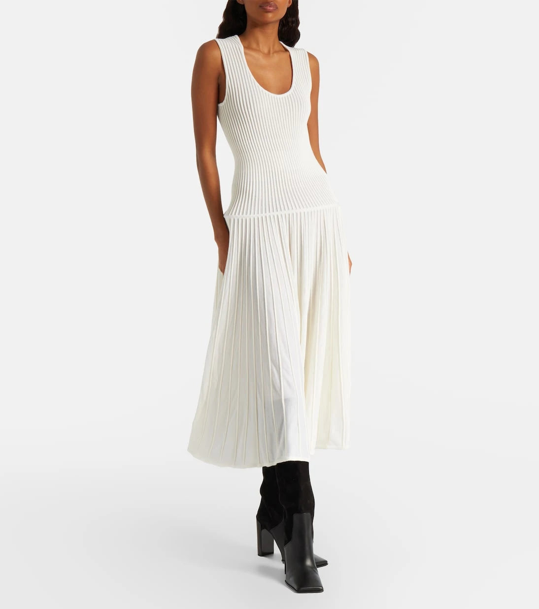 Alaïa - فستان ماكسي من مزيج الصوف