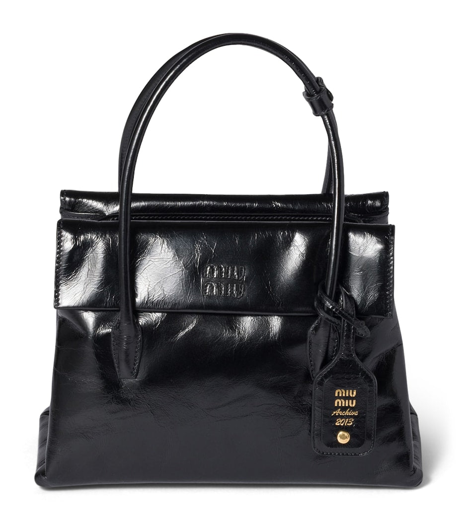 Black Leather Solitaire Top-Handle Bag