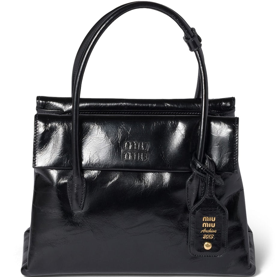 Black Leather Solitaire Top-Handle Bag