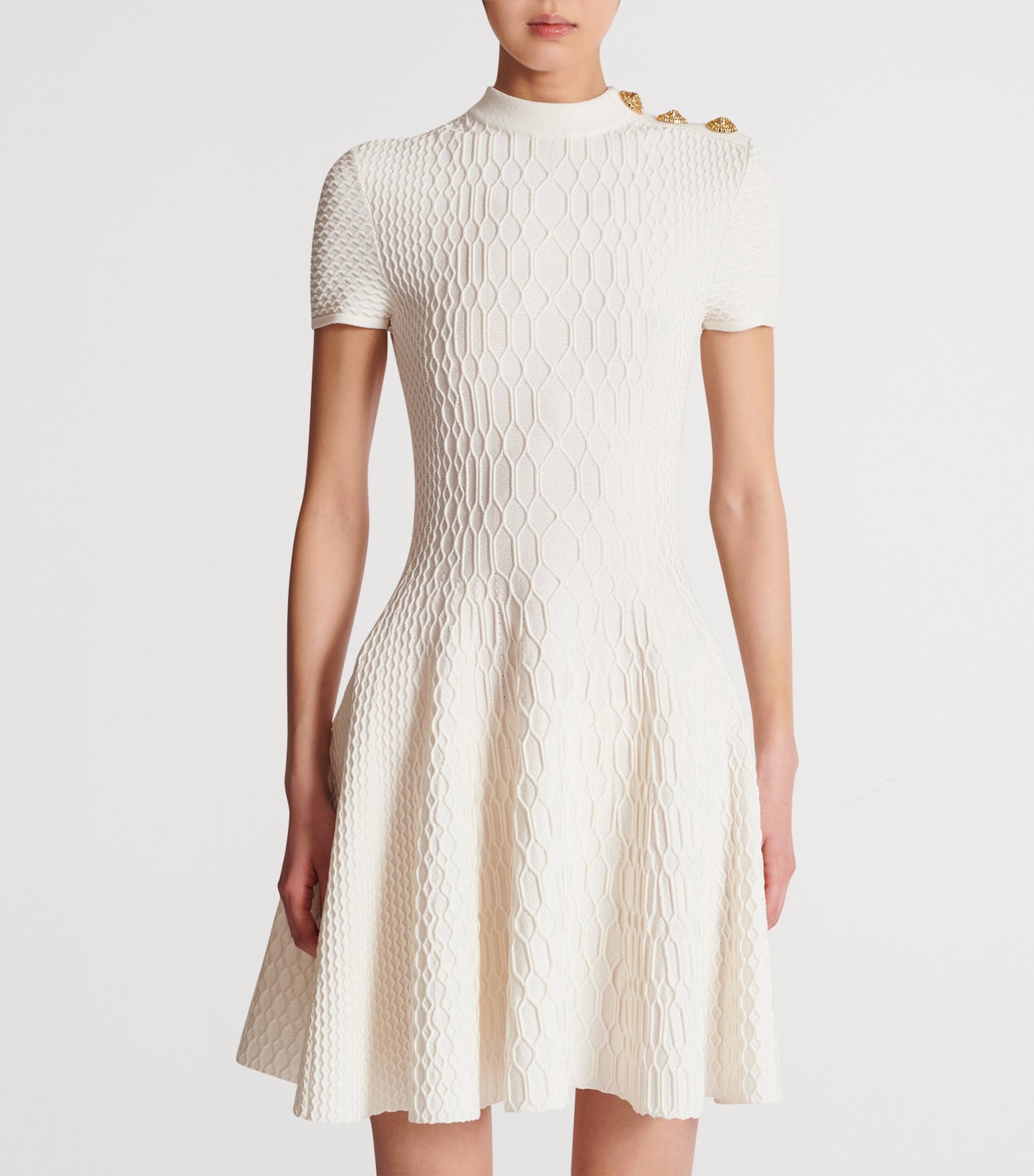 White Geometric Jacquard Mini Dress