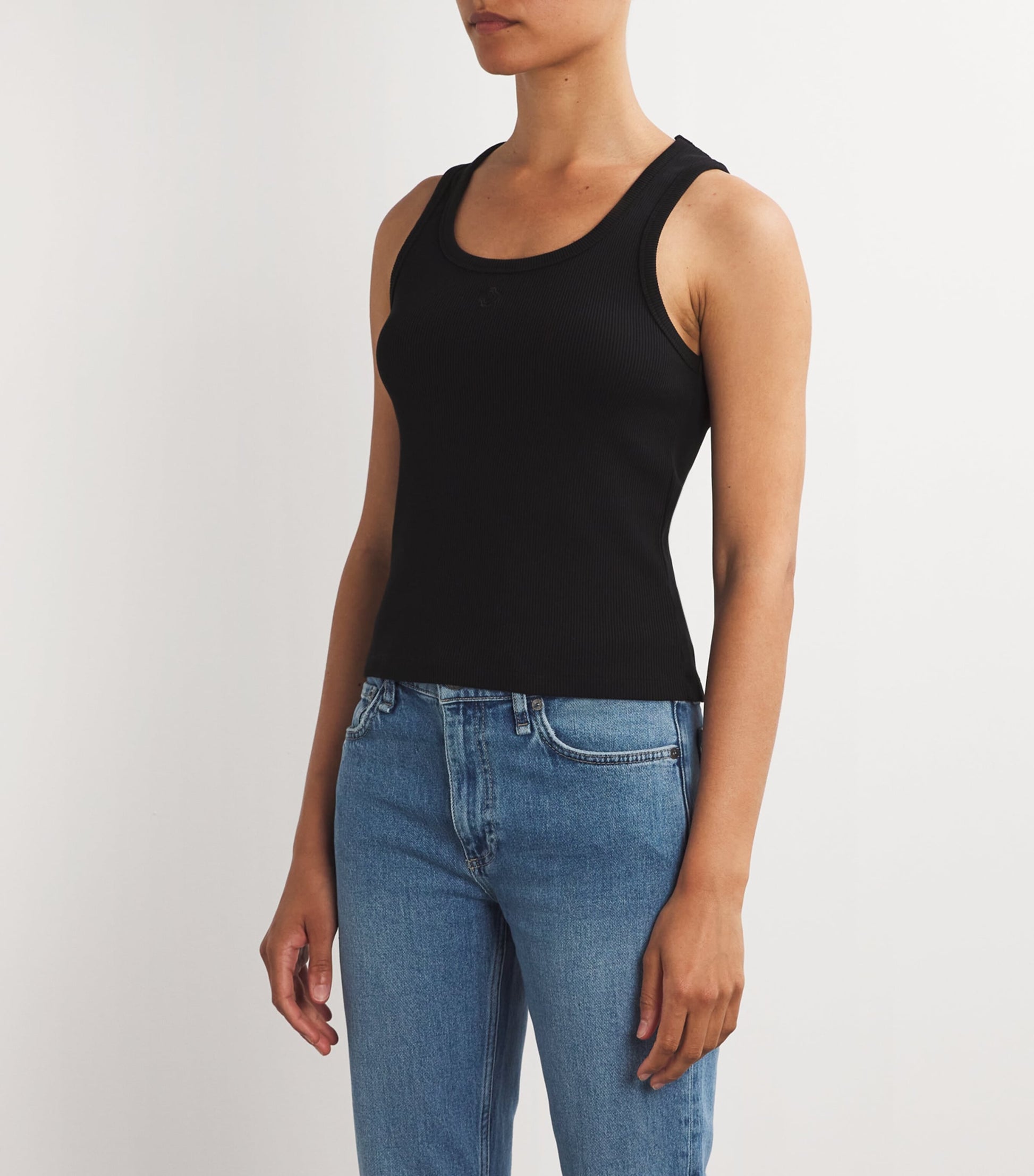 Maje Black Stretch-Cotton Rib-Knit Tank Top