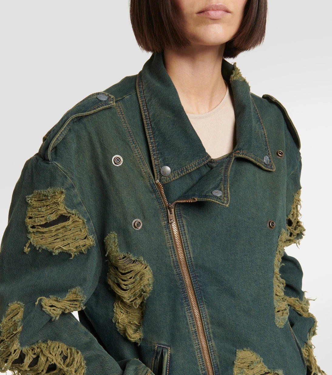 Acne Studios - Distressed denim biker jacket