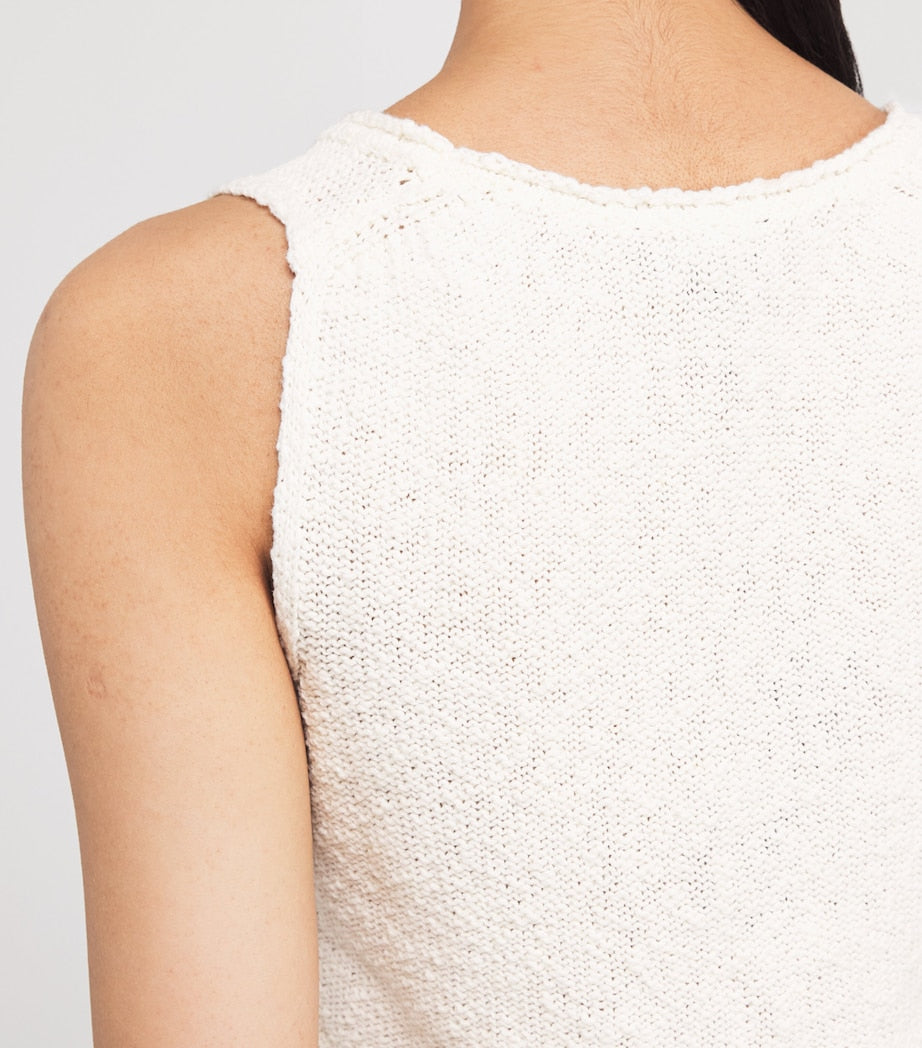 White Cotton-Linen Bouclé Tank Top