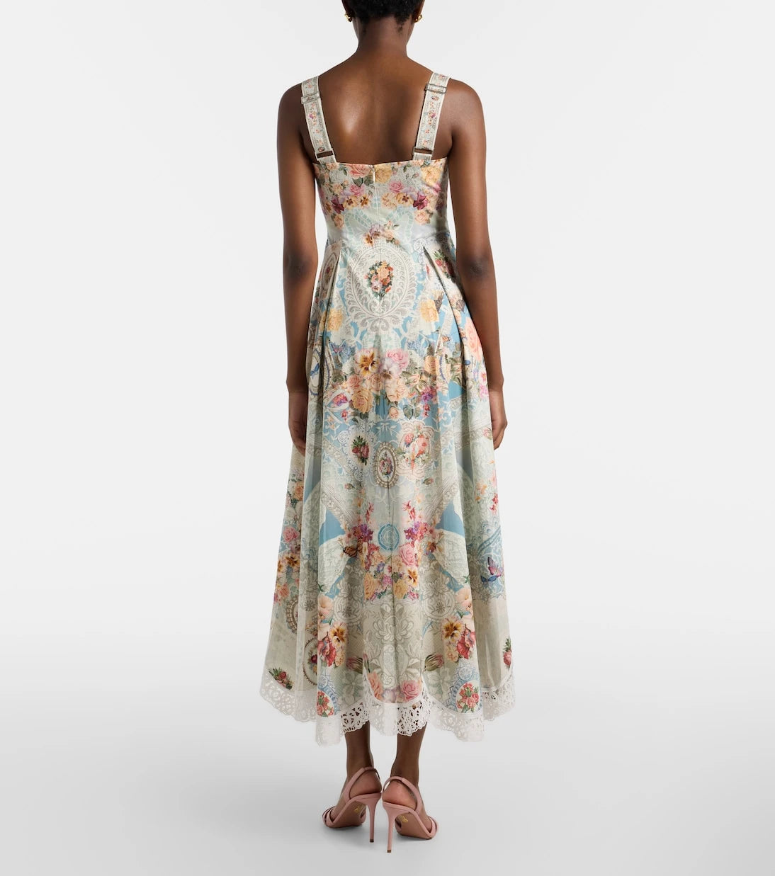 Camilla - Printed lace-trimmed cotton midi dress