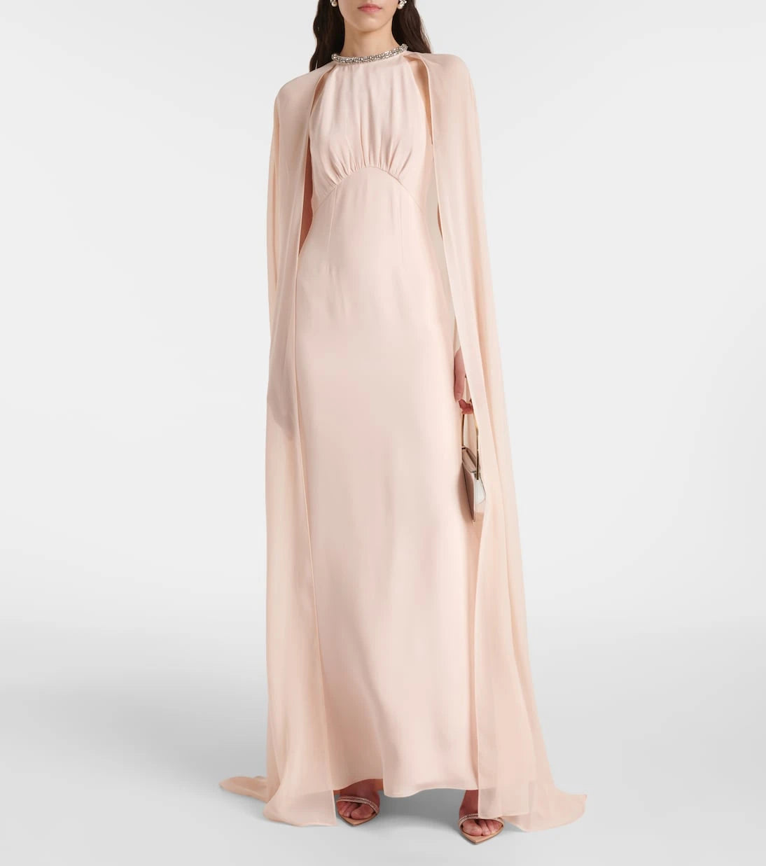 Roland Mouret - Embellished caped silk chiffon gown