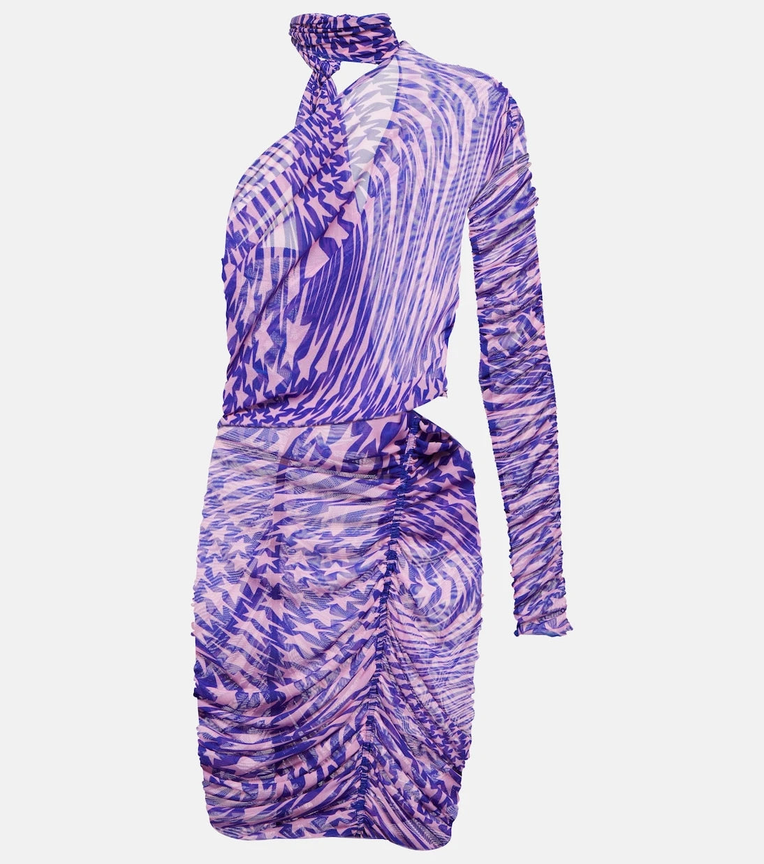 Mugler - Printed mesh cutout minidress