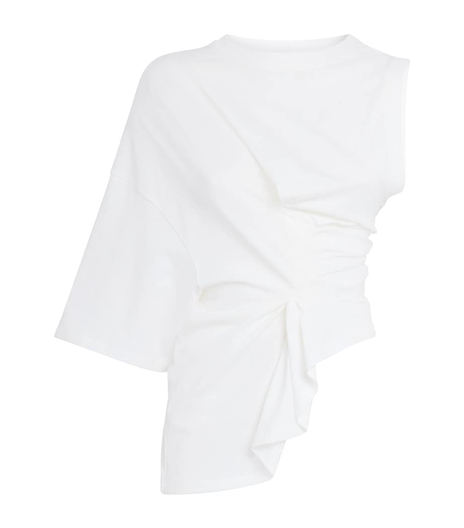 A.W.A.K.E. Mode White Organic Cotton Asymmetric Knot Top
