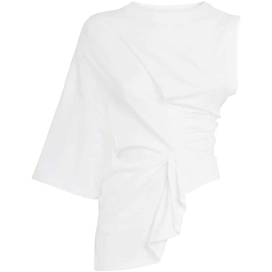 A.W.A.K.E. Mode White Organic Cotton Asymmetric Knot Top