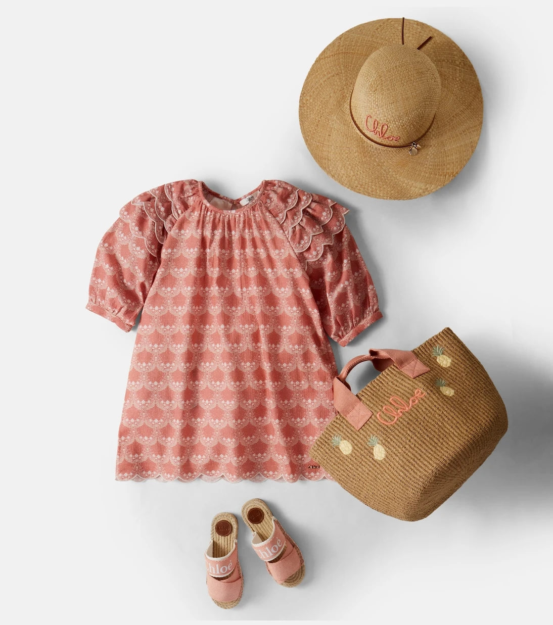 Chloé Kids - قبعة شمس من الرافيا بشعار الماركة