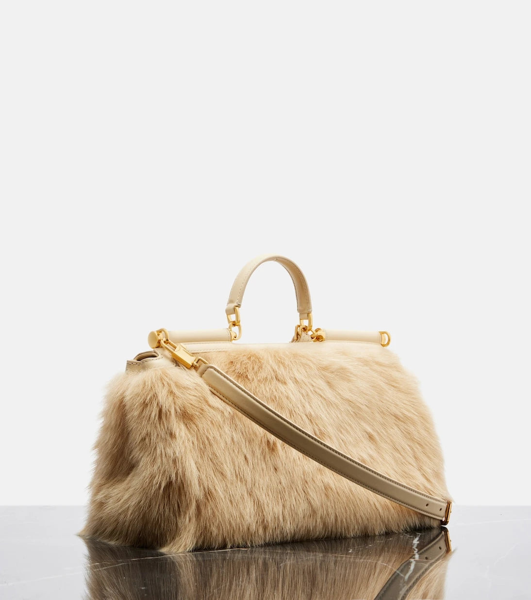 Dolce&Gabbana - Sicily Large leather and shearling top-handle bag