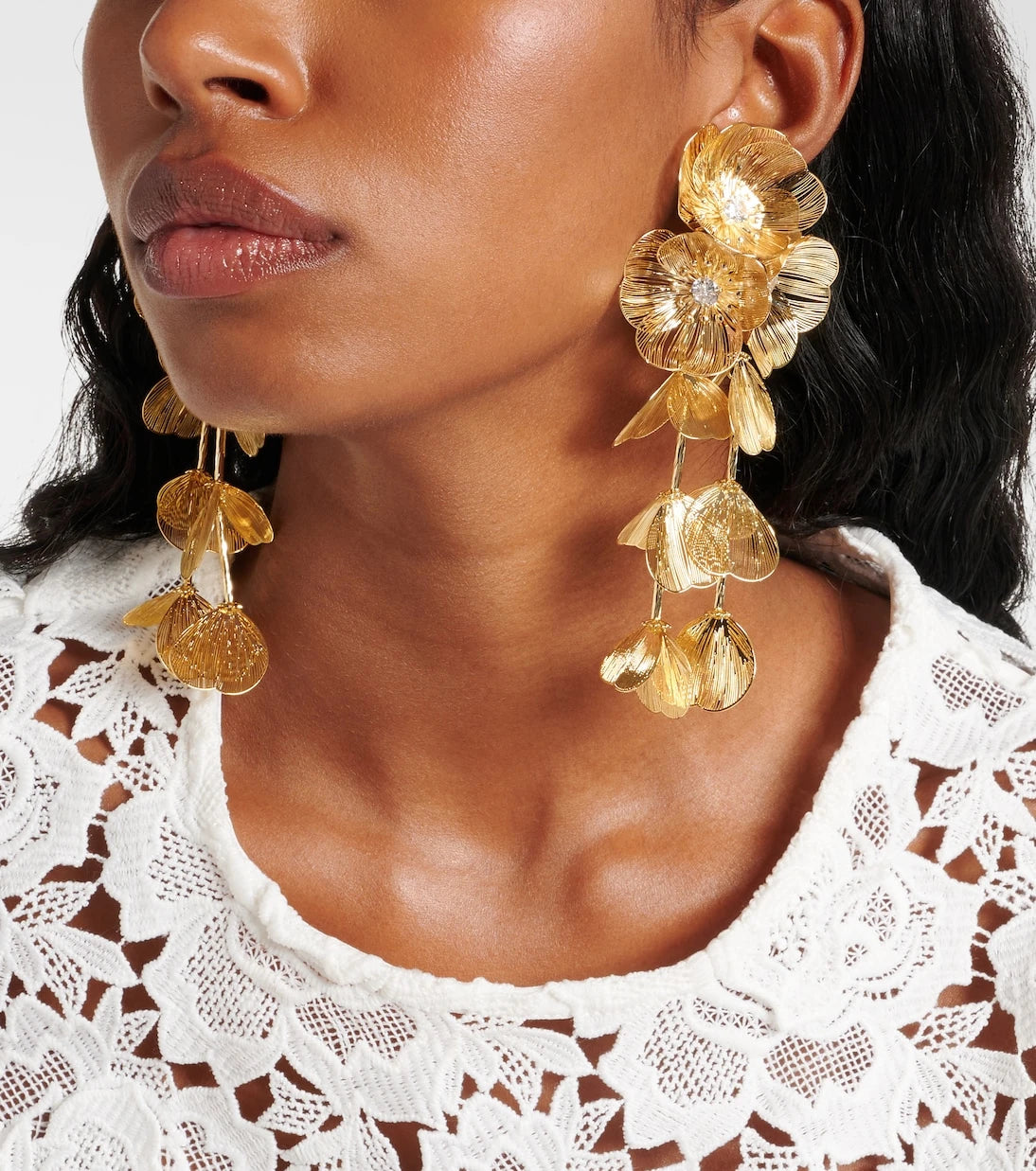 Self-Portrait - Embellished gold-plated clip-on earrings