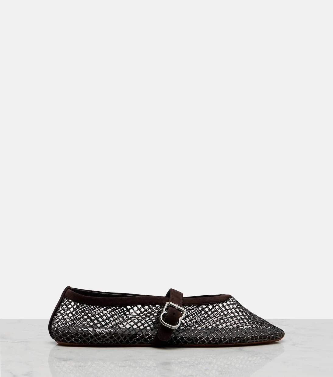 Alaïa - Embellished fishnet Mary Jane flats