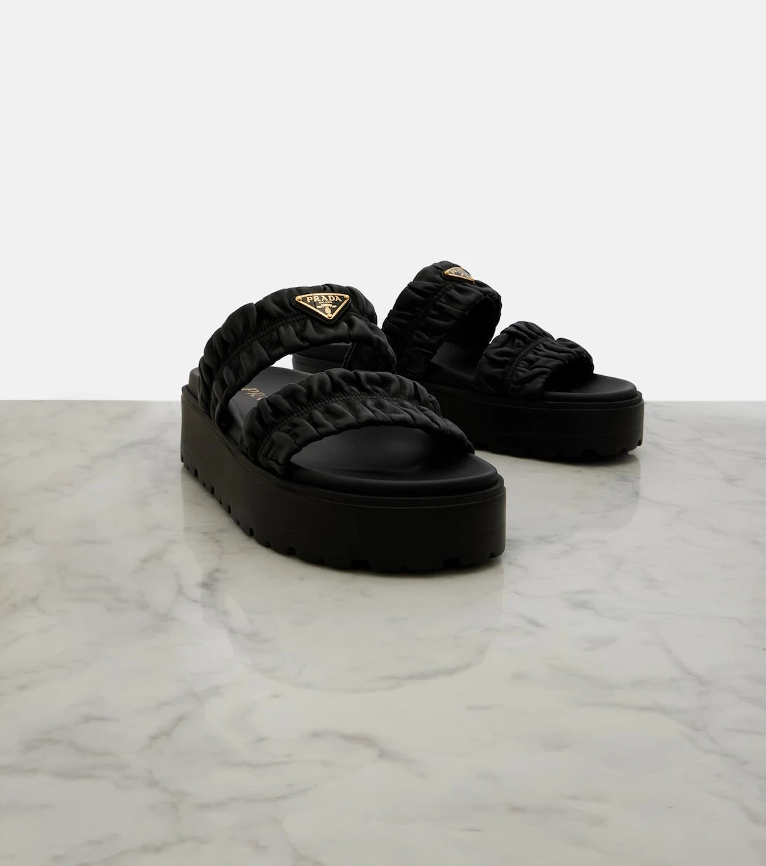 Prada - Matelassé deri platform sandaletler