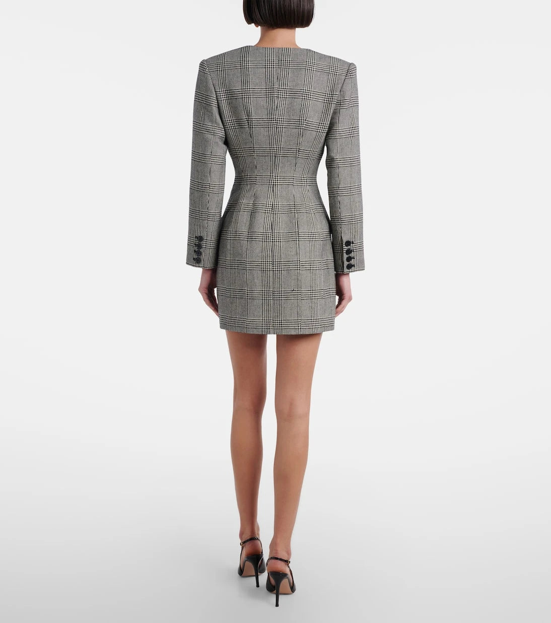Self-Portrait - Checked wool-blend minidress