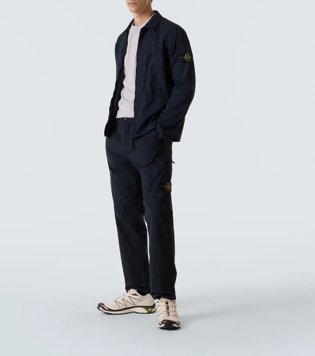 Stone Island - قميص علوي بسحاب من مزيج القطن والتويل