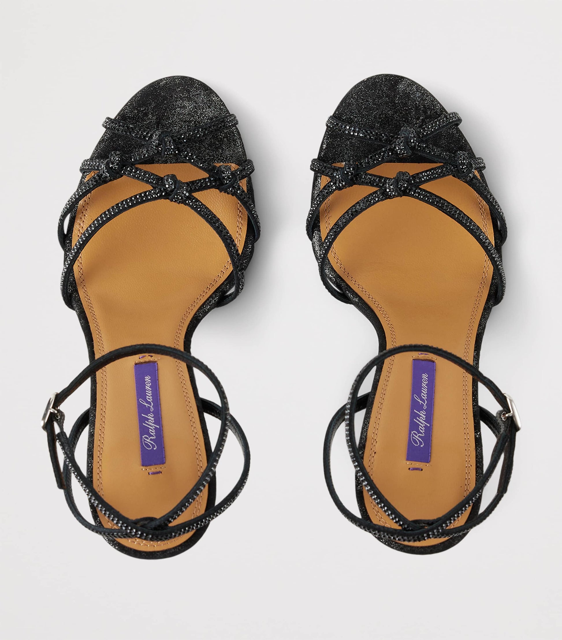 Ralph Lauren Collection Black Leather Embellished Kiera Sandals 95