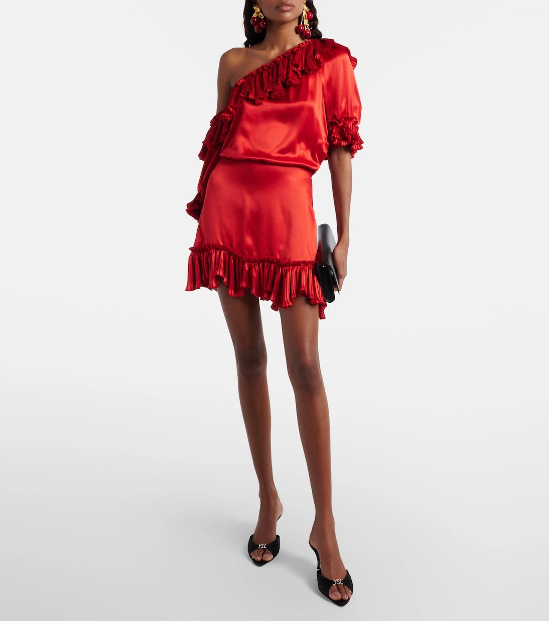 Saint Laurent - Jerry 60 embellished crêpe satin mules