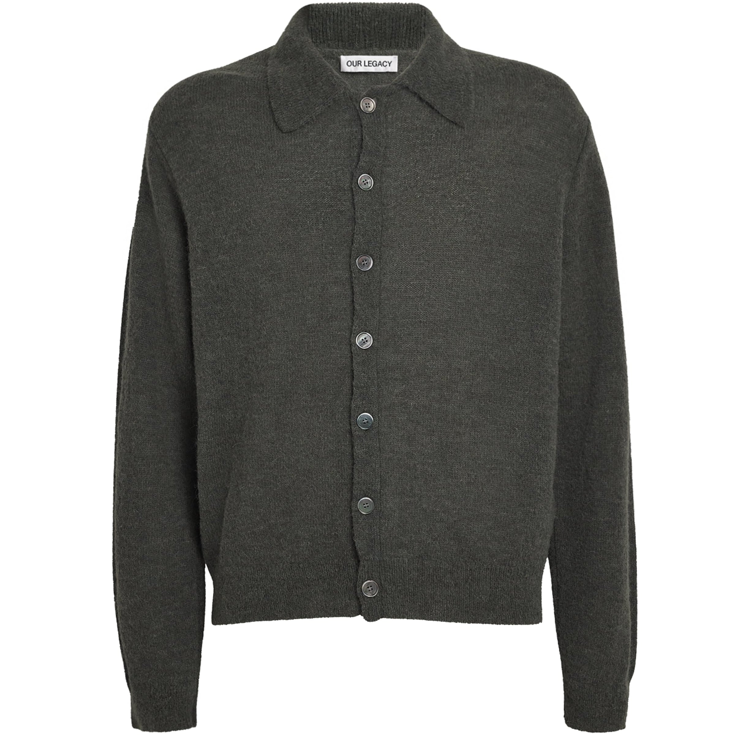 Green Alpaca-Blend Evening Polo Cardigan