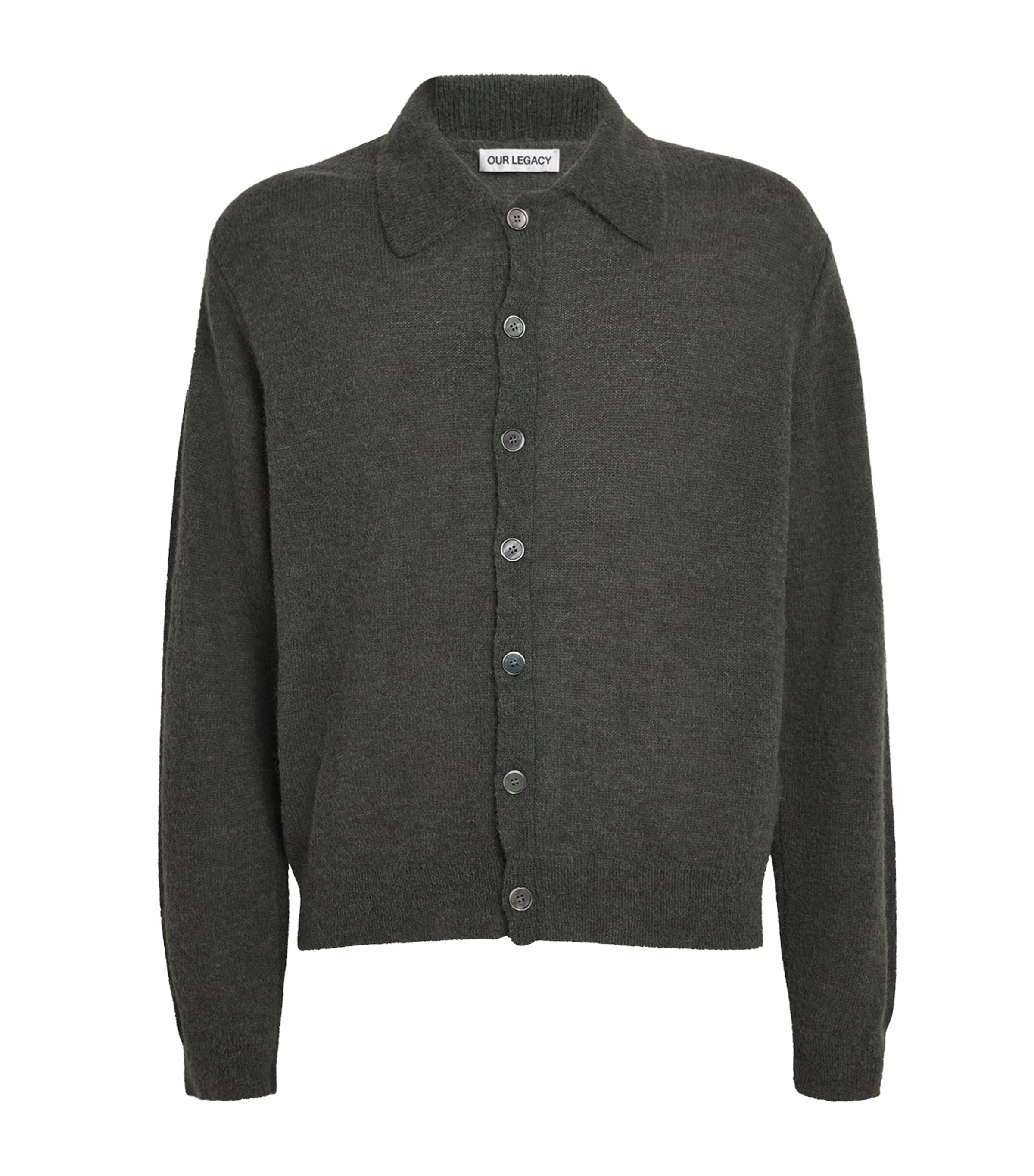 Green Alpaca-Blend Evening Polo Cardigan