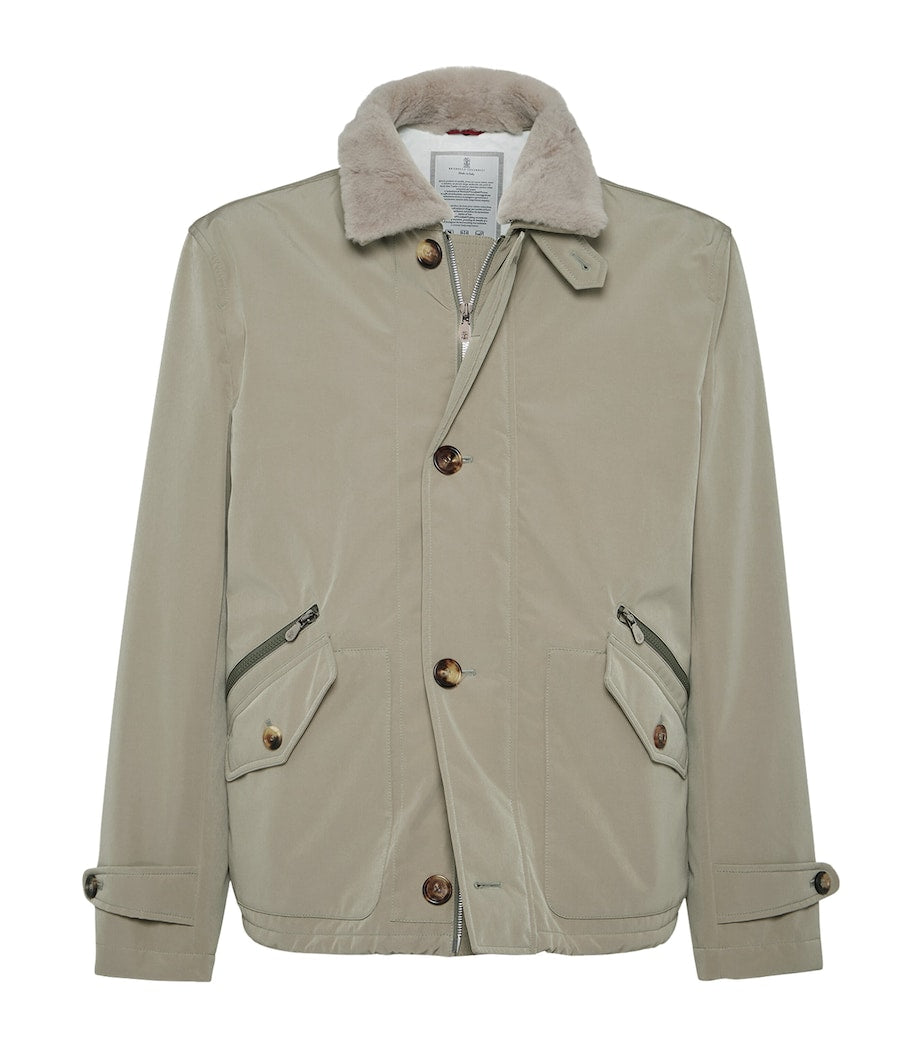 Brunello Cucinelli Brown Water-Resistant Detachable Collar Jacket