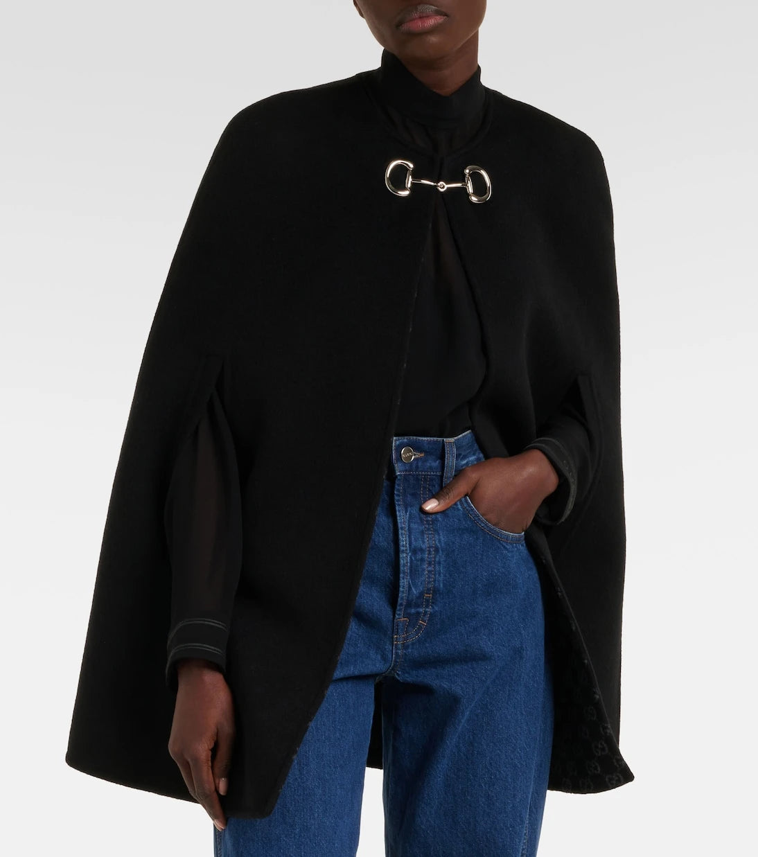 Gucci - Horsebit wool and silk cape